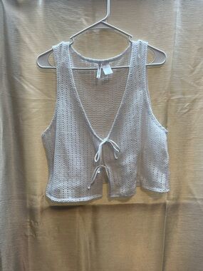 Celebrity Pink White Crochet Swim Coverup Tie-Front Vest